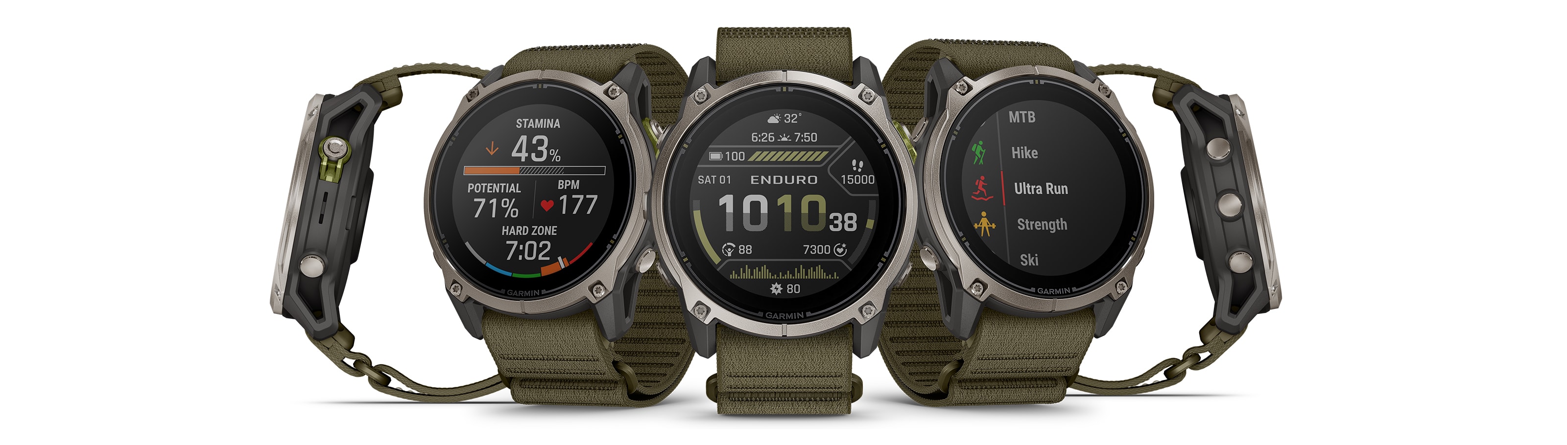 Линейка Garmin Enduro 4 — вид часов с трёх сторон