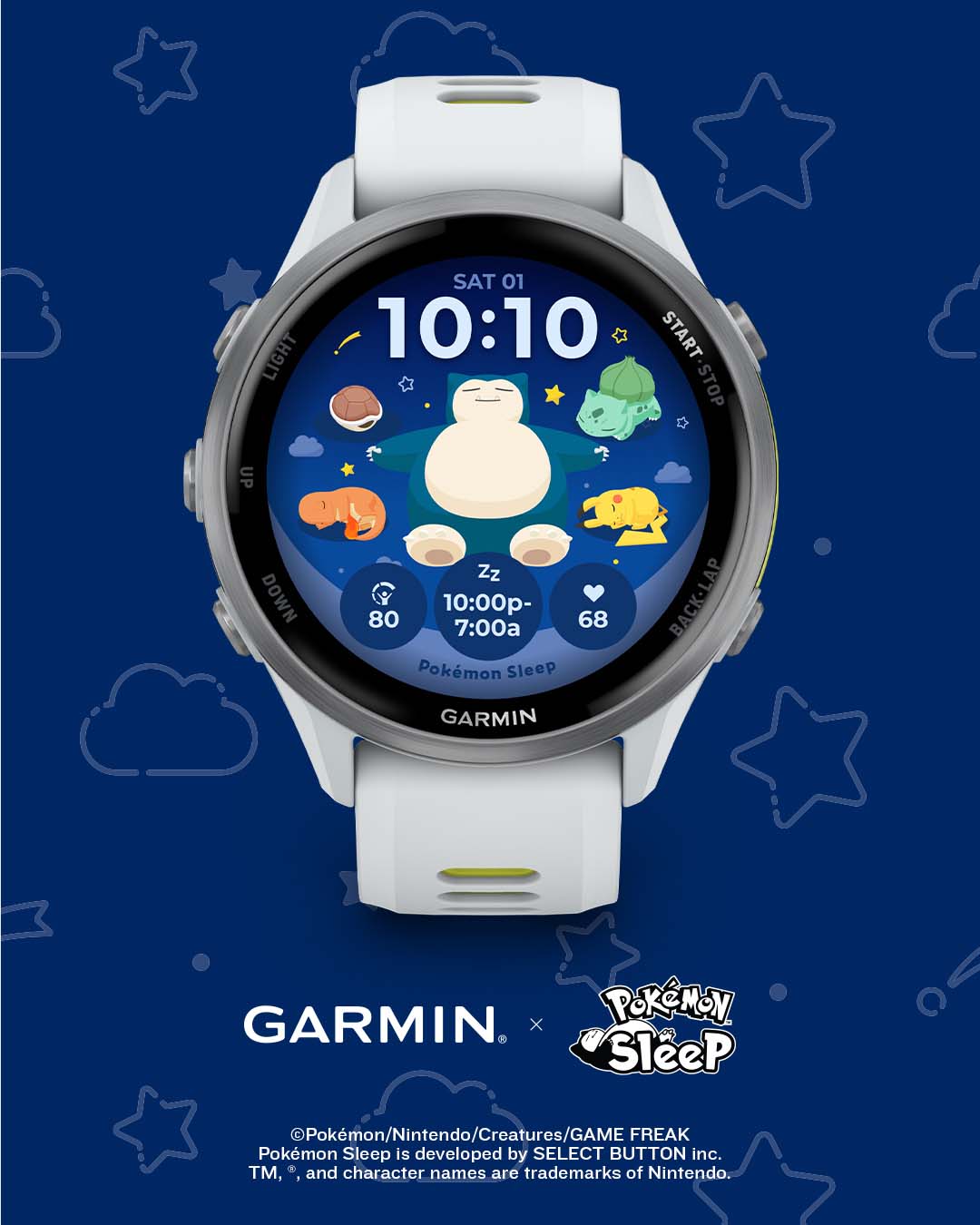 Дневной режим циферблата Pokémon Sleep на светлых часах Garmin