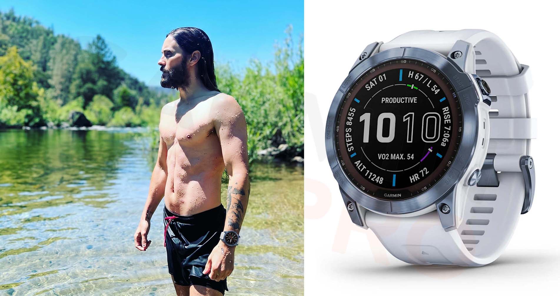 Джаред Лето в реке с Garmin Fenix 7X Sapphire Solar