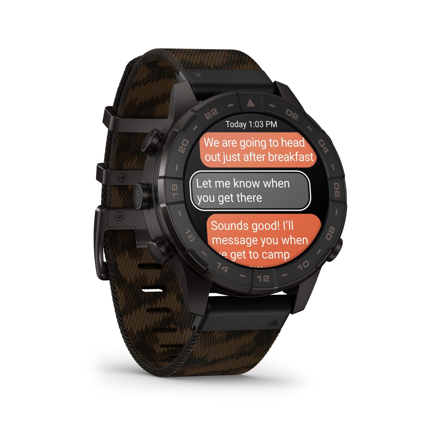 Garmin MARQ Commander Gen 3 в чёрном DLC-корпусе с камуфляжным жаккардовым ремешком