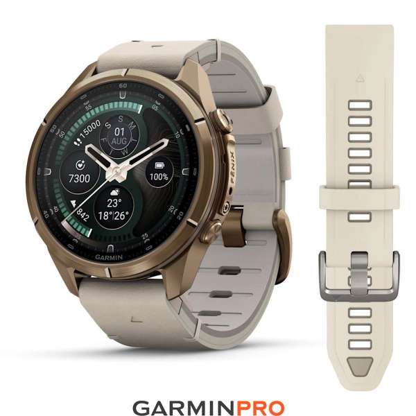 Garmin Fenix 9 Pro InReach 43mm Autumn Gold Titanium Bone Leather Band (010-04335-41)