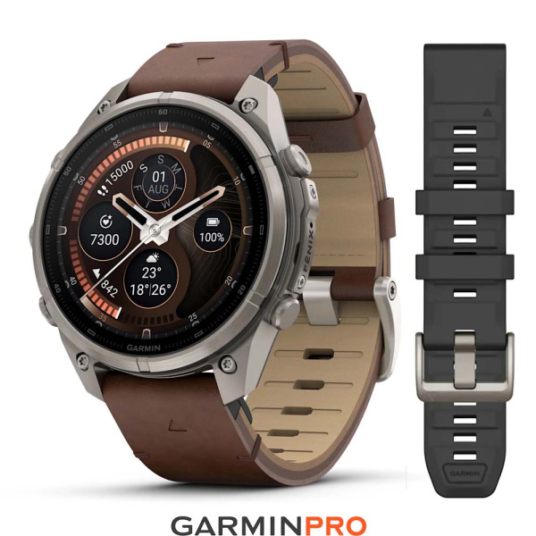Garmin Fenix 9 Pro InReach 47mm Titanium Walnut Leather Band (010-04336-41)
